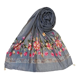 Designer hand work flower hijab - Greenish Blue